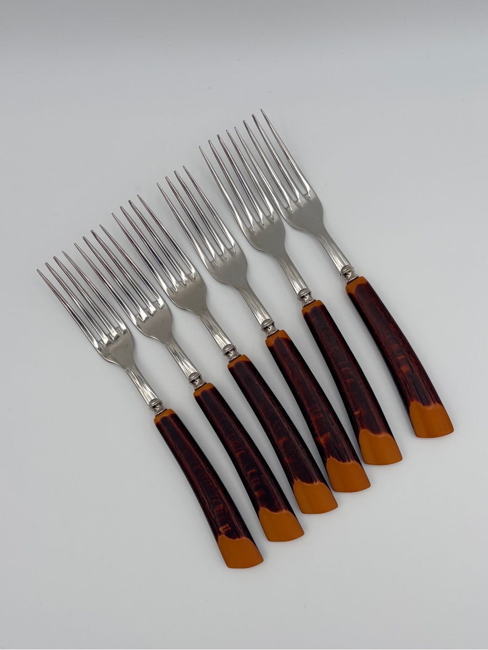 VTG Glo-Hill Bakelite Handle Forks Set of 6 Replacement Flatware Faux Antler MCM